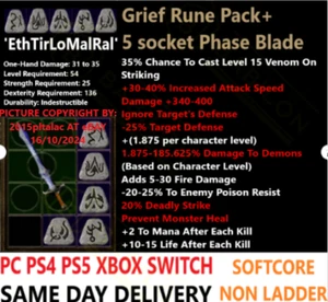 ✅ PC PS4 PS5 XBOX SWITCH✅ Grief PB Rune Pack DIABLO 2 RESURRECTED D2R ITEMS - Picture 1 of 2