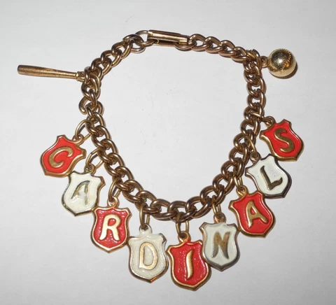 1950's Baseball St. Louis Cardinals Stadium Souvenir Charm Pin Ball Bat Bracelet Cover