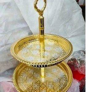 Moroccan Handmade Gold 2 Tier Sweets & Cookies Stand Elegant Snack Serving Tray - Picture 1 of 9