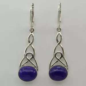 Pendientes celtas ovalados de lapislázuli azul natural con palanca trasera #3e - Imagen 1 de 3