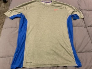 Nike Dri-Fit L Gray and Blue Baseball undershirt Fitted fit Orange logo vented - Picture 1 of 6