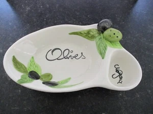 Vintage Ceramic Olive Dish With Pip Compartment And Cocktail Stick Holder - Picture 1 of 6