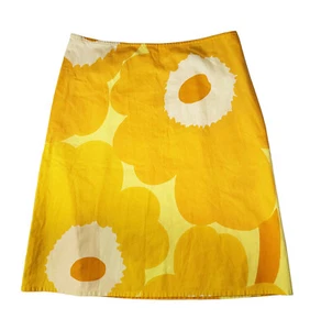 MARIMEKKO Vintage Unikko Skirt Yellow Poppy Print Cotton A-Line Size 38/ US 10 - Picture 1 of 7