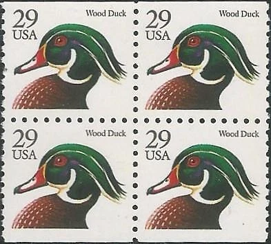 Booklet Pane of 4 stamps - Scott 2484 - 29 cent - Wood Duck - 1991 - MNH - Image 1 of 1