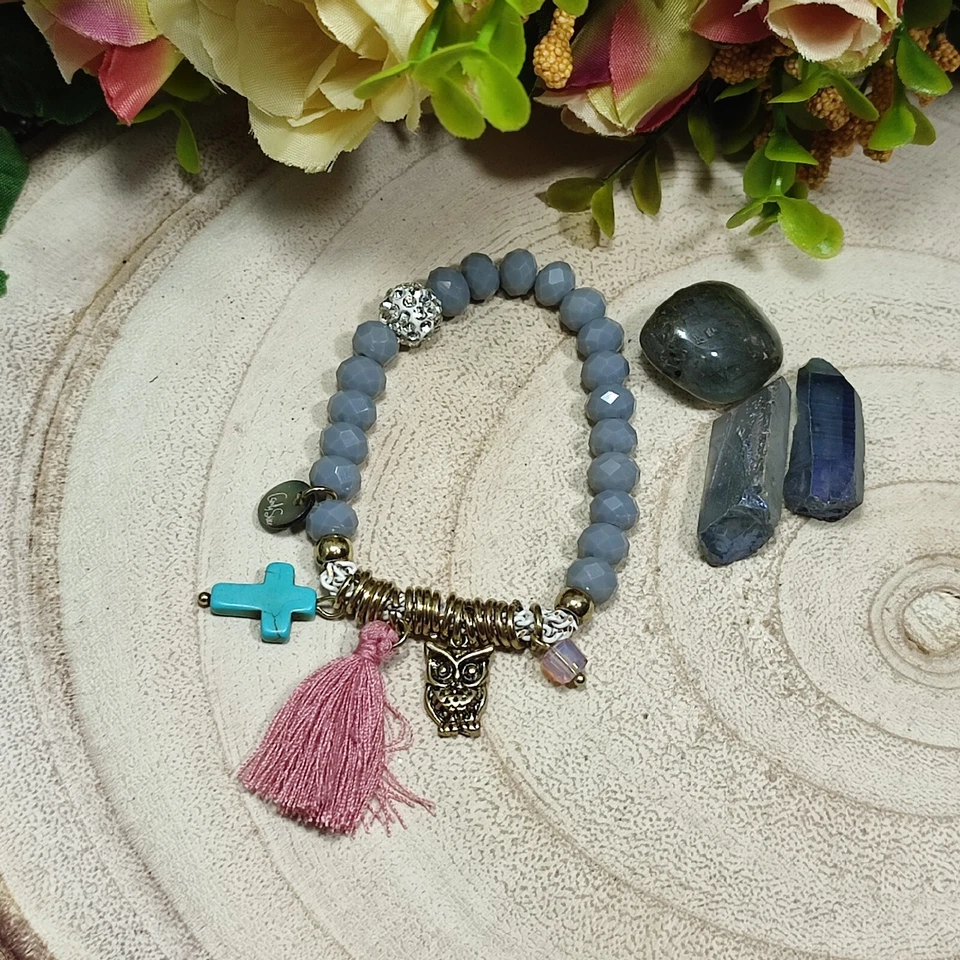 Bracciale elastico gufo croce azzurro - Immagine 1 di 2