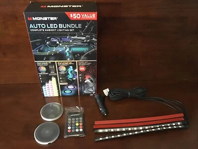 Monster Ambient Lighting Kit 4 LED Strips Remote 2 Cup Lights Incomplete Openbox Foto 1 de 3