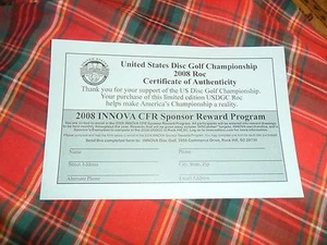 2008 USDGC ROC CERTIFICATE OF AUTHENTICITY Paper Form Only ! Disc Golf - Picture 1 of 3