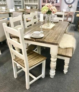 Chunky FARMHOUSE TABLE with 5 Ladder Chairs & Bench NEW Rustic 6ft - Picture 1 of 2