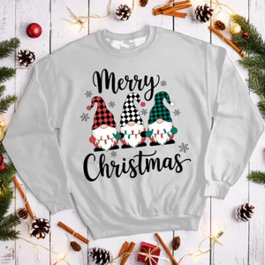 Mens and Womens Plaid Gnome Christmas Jumper Sweatshirts #MC - Picture 1 of 29