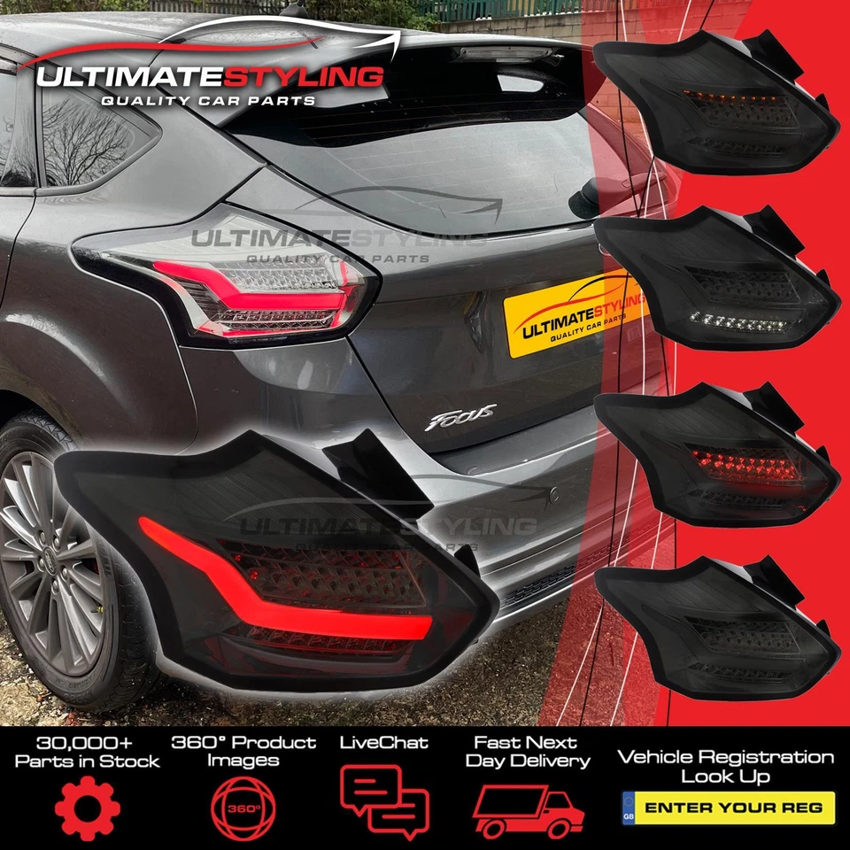 Ford Focus LED Rear Lights Mk3.5 2014-2018 Dynamic Flashers Smoked ST Zetec RS