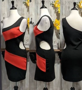 Forever 21 schwarz seitlich ausgeschnitten Mini Tank Bodycon One Shoulder Party Kleid Gr. S/P - Bild 1 von 5
