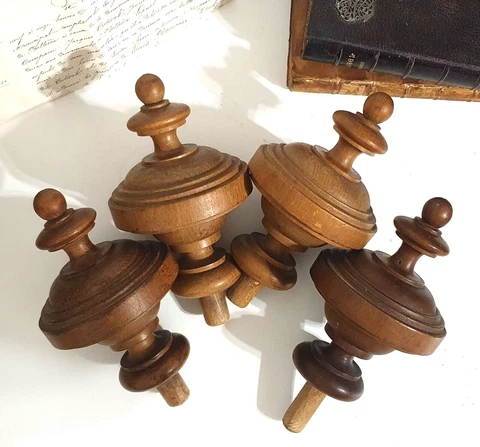 Post finial tall antique turned wood carving topper Salvaged for furniture 5.75" Cover