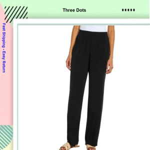 Three Dots Women's Elastic Pull On Pant with Pockets, Black, Small - Picture 1 of 1