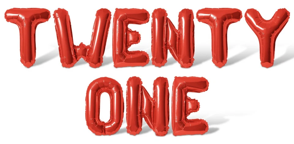 Баннер с воздушным шаром TWENTY ONE Letter — 10 вариантов цвета — декор для вечеринки на 21-й день рождения - Изображение 1 из 4