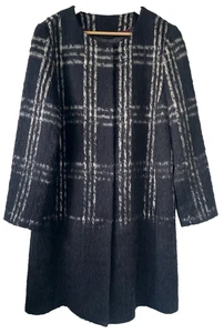 EILEEN FISHER Sz M Black Suri Alpaca Shadow Plaid Coat Made Peru - Picture 1 of 11