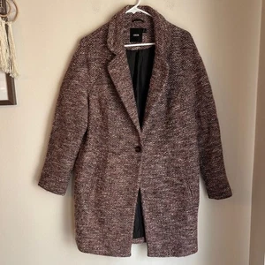ASOS Tweed Lana Lungo Rosa Nero Bianco Vestito Cappotto oversize Teddy Jacket 10 Usato in ottime condizioni - Foto 1 di 9