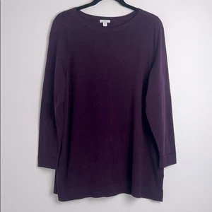 NEW J.Jill XL Aubergine Cotton Blend Long Sleeve Boatneck Soft Tunic Sweater - Picture 1 of 13