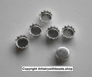 Sterling Silver 4mm Bezel cups 6 round machine made serrated edge bezels  BC004S - Picture 1 of 5