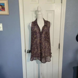 NWOT Decree Women L Sleeveless Sheer Purple Geometric Print Blouse Fall Western - Picture 1 of 7
