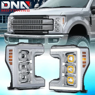 Faros proyectores de anillo halo LED DRL cromados para F250 F350 Super Duty 2017-2019 Foto 1 de 4