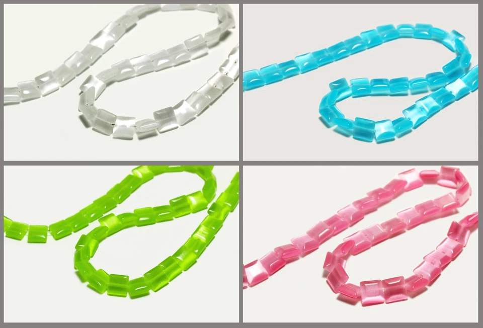 Glasperlen Kissen 8x8 mm Strang Katzenauge Glaskissen Schmuck basteln, P-21 - Bild 1 von 1