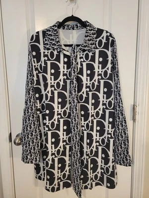 Dior Women's Long Sleeve Black And White Dress Size XL - Image 1 of 2