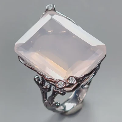 Anillo de cuarzo rosa natural hecho a mano de 36 quilates de plata de ley 925 talla 8/R438100 Foto 1 de 4