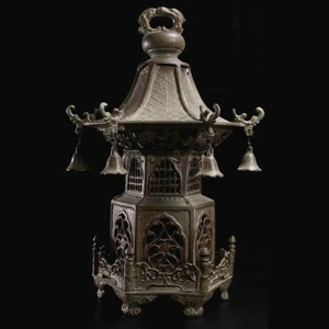 Japanese Bronze Hexagon Hanging Andon Lantern Tsuri-Toro H38cm Used from JP - Bild 1 von 15