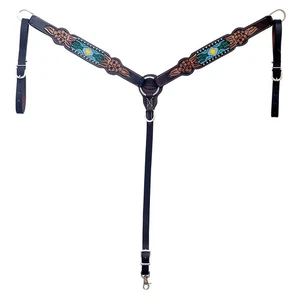 94RK Hilason Pferd Floral handgeschnitzt amerikanisches Leder Brusthalsband Kopfstück - Bild 1 von 8