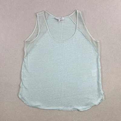 Sandro Tank Top Womens Large Light Blue Sheer Silk Trim Linen Sleeveless Blouse - Image 1 of 4
