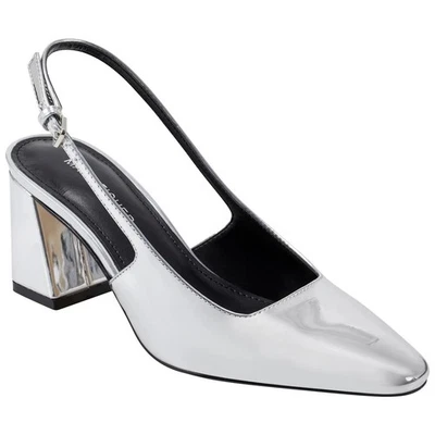Marc Fisher Women Leanea Block Heel Slingback Heels Size US 9.5M Silver Patent - Image 1 of 4
