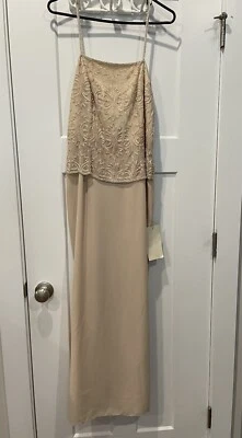 Stenay Formal Long Champagne 100% Silk Dress W Beaded Overlay Bodice - Image 1 of 4
