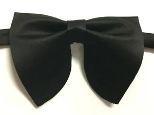 NEW Oversized Black Satin Bow tie Vintage style 70`s Wedding Prom - Picture 1 of 2