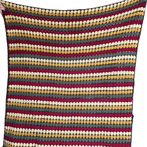 Handmade Hand Knitted Throw Blanket Multicolored Afghan Standard Size Striped - Picture 1 of 2