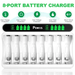 8 Slot Smart Battery Charger LED Display for AA/AAA NiMH Rechargeable Batteries - Picture 1 of 12