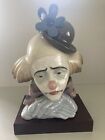 Lladro #5130 Pensive Clown Bust W/Bowler Hat Flower Porcelain Figurine