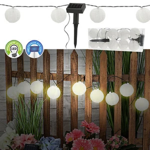 Solar LED Lampion Girlande L185 Weiß Ø7 Kugel Lichterkette Warmweiß 10 Lampions - Bild 1 von 6