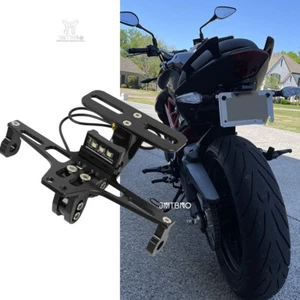 Adjustable Motorcycle Tail CNC License Plate Holder Fender Eliminator LED Light - Foto 1 di 16