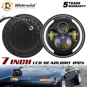 For Mazda 1990-97 Miata MX5 MX-5 7 inch H6024 LED Headlights Halo Angel Eyes 1X - Picture 1 of 12