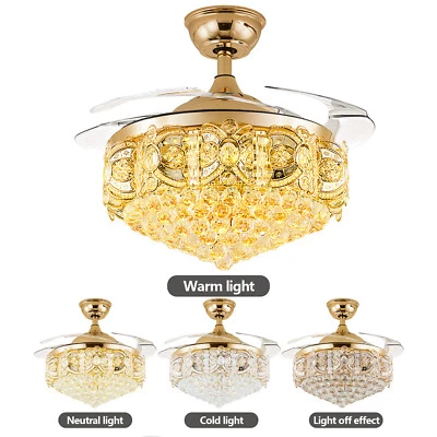 Lujoso Ventilador de Techo Cristal 42" Lámpara LED Ventilador Retráctil + Mando 40W Foto 1 de 4