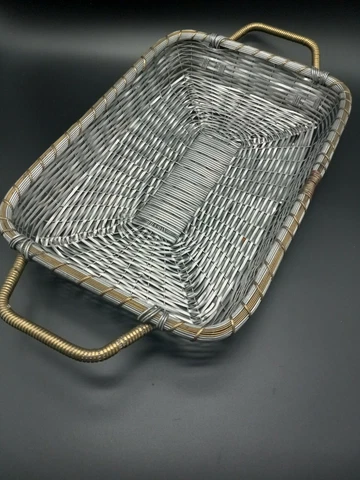 Aluminum & Brass weaved Server Basket10" wide,15" long with handles19",2.5" high Cover