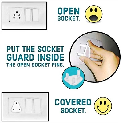SUL Socket Safety Plug Covers 3 Pins CLEAR Baby Proof Children Protector 20pk