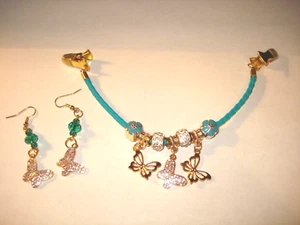Enamel Floral Rhinestone Crystal Butterfly Sweater Dress Clip Guard n Earrings - Picture 1 of 3