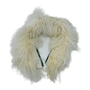 Mongolian Sheepskin Coat Collar Hood Zipper Piece White Fur Costume 6 x 28” - Picture 1 of 8