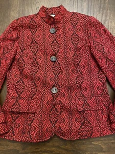 Coldwater Creek Sz 14 Red/Black Button Blazer, Vintage Back Pleats. Holiday. - Picture 1 of 12