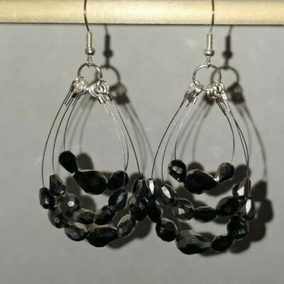 Conjunto de contas de vidro facetadas pretas, prateadas e cristal feitas à mão folheadas a prata - Imagem 1 de 2