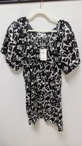 (M) NWT Free Assembly Black/White Patterned 100% Cotton Square-Neck Dress - Picture 1 of 2