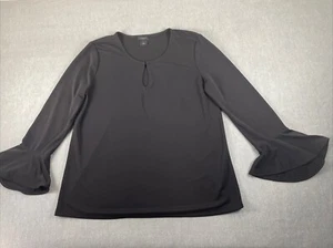 Ann Taylor Top Women’s M Black Belle Sleeve Keyhole Elegant Classic Minimalist - Picture 1 of 8
