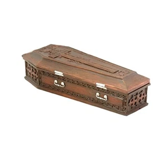 Ataúd de vampiro marrón con caja de baratija de joyería cruzada - Imagen 1 de 4