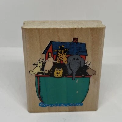 Estampilla de goma vintage de arca de Noé con montaje en madera Foto 1 de 4